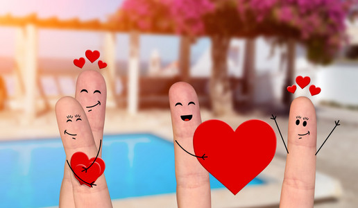 快乐的手指夫妇庆祝情人节的爱情