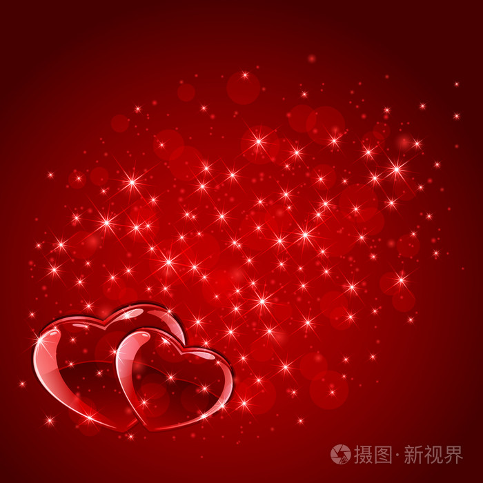 红色的心在星空背景下