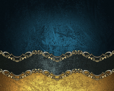 蓝色背景与黑色丝带与黄金图案。 艾尔