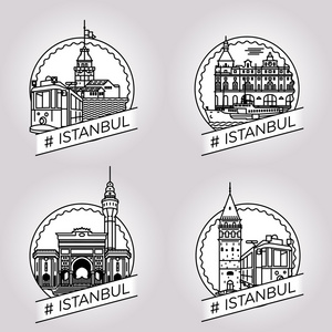 矢量线伊斯坦布尔历史建筑物徽章集