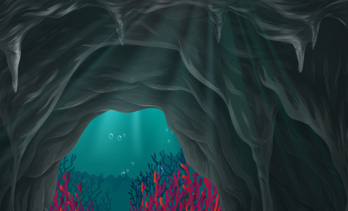 自然场景的海底洞穴