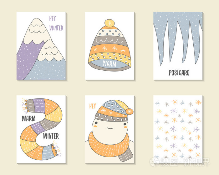 可爱的冬季主题卡片