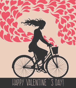情人节卡片和骑自行车的女孩