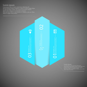 六角形图表模板垂直分为三个蓝色部分
