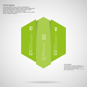 六角形图表模板垂直分为三个绿色的部分