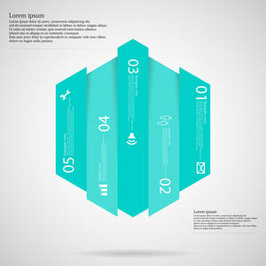 六角形图表模板垂直划分为五个蓝色部分