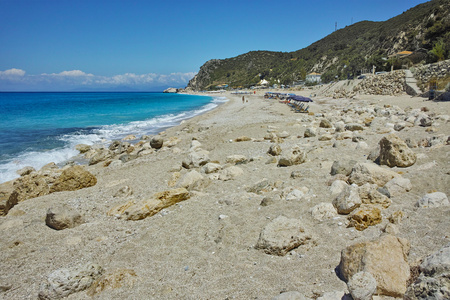 Katisma 海滩，莱夫卡达，爱奥尼亚群岛的沙滩石头