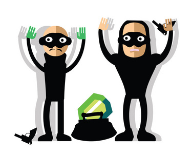 蒙面强盗用偷钻石坏人并举起手.ff照片