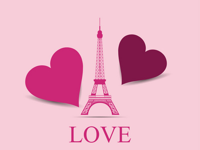 埃菲尔铁塔有心脏。 巴黎。 明信片情人节。 向量