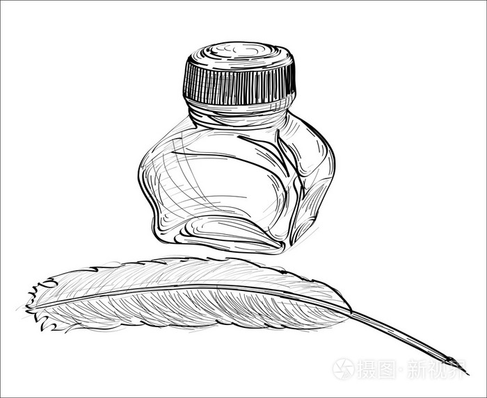 墨瓶和羽毛图标