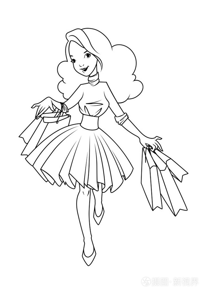 性格开朗的年轻女孩去购物袋在他们手中插画-正版商用图片1lijp3-摄图