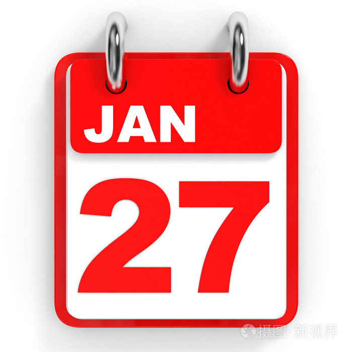 白色背景上的日历。1 月 27 日
