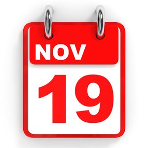 白色背景上的日历。11 月 19 日