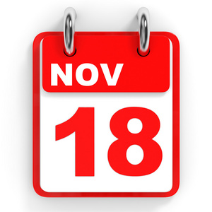 白色背景上的日历。11 月 18 日