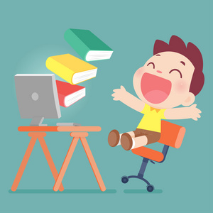 小学生在线学习在线学习,卡通矢量照片