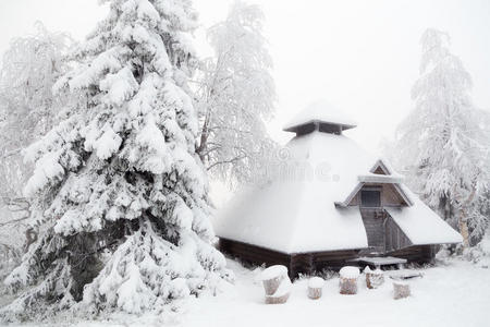 房子 暴风雪 天空 圣诞节 木材 森林 冬天 拉普兰 环境