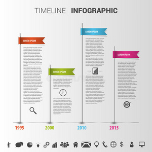 彩色时间线信息图设计模板。矢量