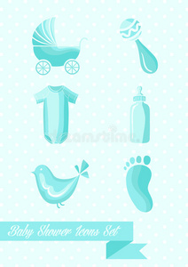 婴儿淋浴男孩图标集设计
