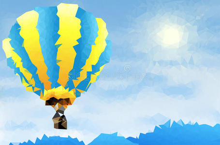 抽象多边形背景飞行热气球