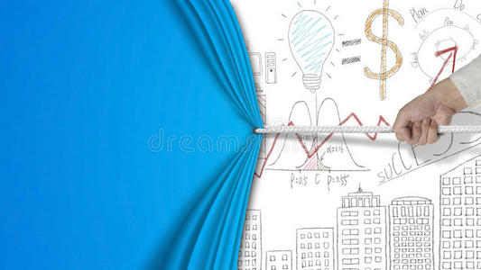 拉手空白蓝色窗帘覆盖商务概念图d