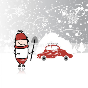 雪堆 降雪 汽车 季节 灾难 圣诞节 卡通 微笑 风险 男人