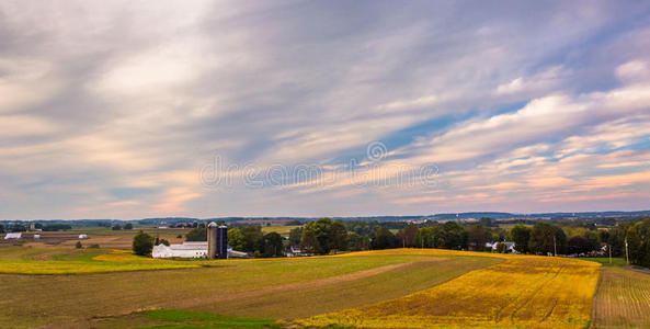 宾夕法尼亚州兰开斯特县农村农场的景色。