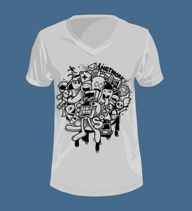 接触的涂鸦t恤的涂鸦风格和图案.照片