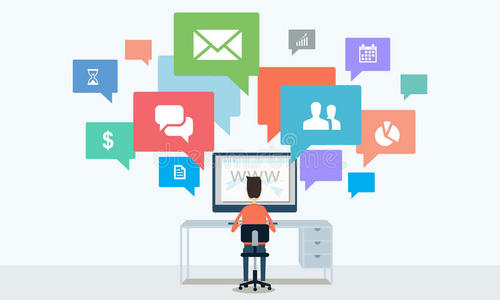 商人使用平板电脑展示社交网络人物背景字符.