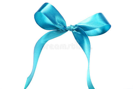 蓝色织物丝带和白色背景的蝴蝶结