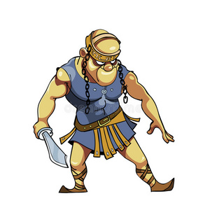 穿着维京衣服拿着剑的卡通战士照片