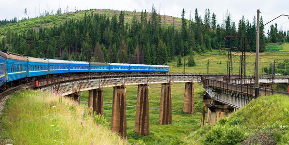 穿过喀尔巴阡山脉的火车