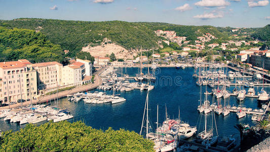 美女抵御入侵要塞 法国 地中海 悬崖 高的 博尼法斯 科塞 小山 海湾