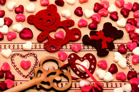 情人节装饰，熊，心，钥匙，糖果