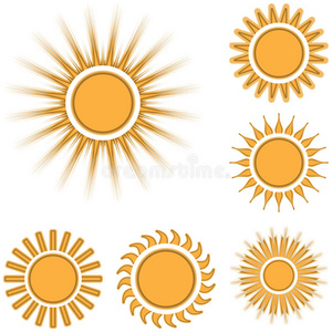 不同的太阳图标被隔离在白色背景上