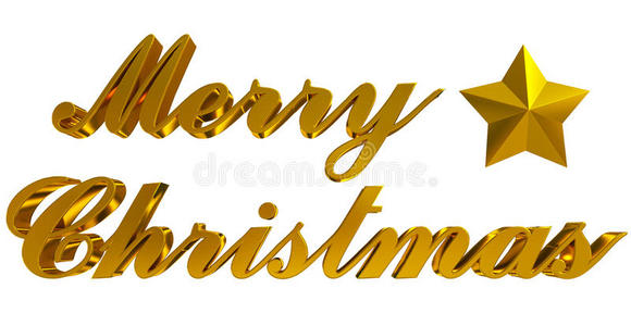 圣诞快乐，金色3d字母和白色星星