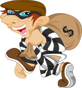 有的钱小偷提着一袋有美元标志的钱照片