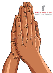 祈祷之手，非洲种族，详细的媒介图解，