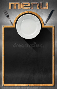 带盘子和餐具的黑板