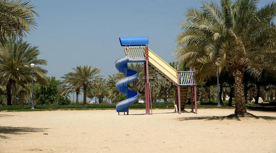 阿联酋迪拜美丽的公园景色。阿尔曼扎海滩和公园。