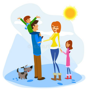 幸福一家人卡通图片-幸福一家人卡通素材-幸福一家人卡通插画-摄图新