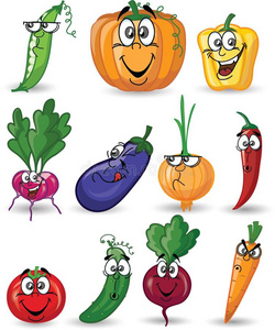 卡通蔬菜和水果。矢量