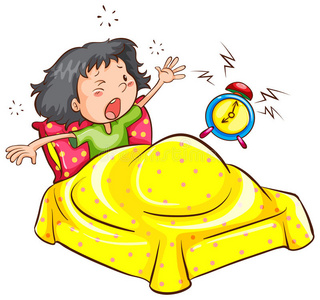 一个被闹钟吵醒的女孩照片