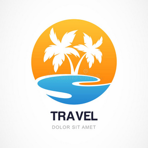 海边棕榈树矢量标志设计模板.海边的绿棕榈树.概念照片