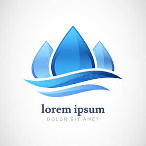 矢量标志设计模板.抽象蓝色水滴,波浪形.商业,,自然,生态符号照片