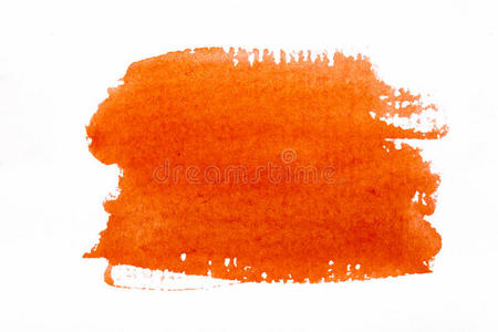 橙色水彩笔触在白色粗糙纹理纸上