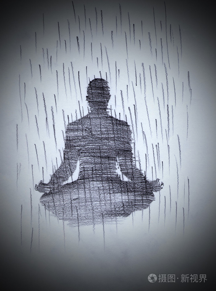 人在雨中沉思