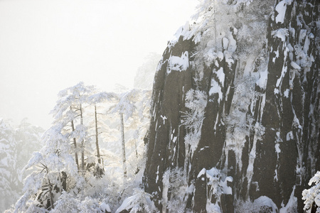 黄山山冬季的雪场景