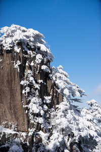 黄山山冬季的雪场景