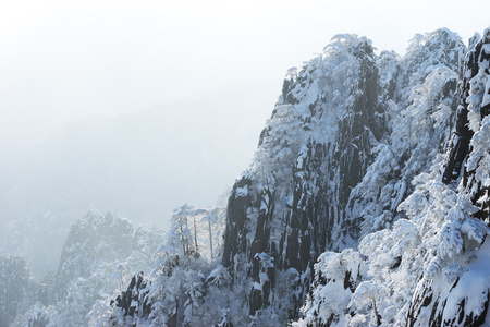 黄山山冬季的雪场景