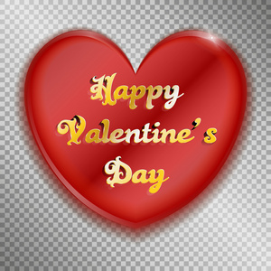 抽象闪亮红心图标上的有金色文字上情人节快乐像透明背景照片